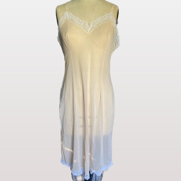 Vintage Slip Nightgown Sheer Pink White Lace Chemise - Picture 1 of 5